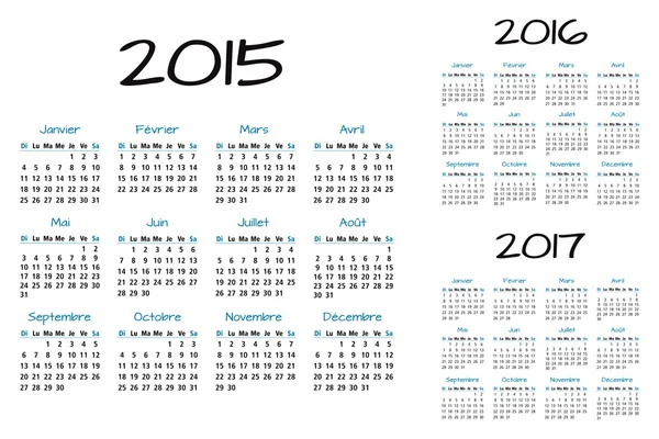 Γαλλικά 2015 2016 και το έτος 2017 διάνυσμα ημερολόγιο — Διανυσματικό Αρχείο