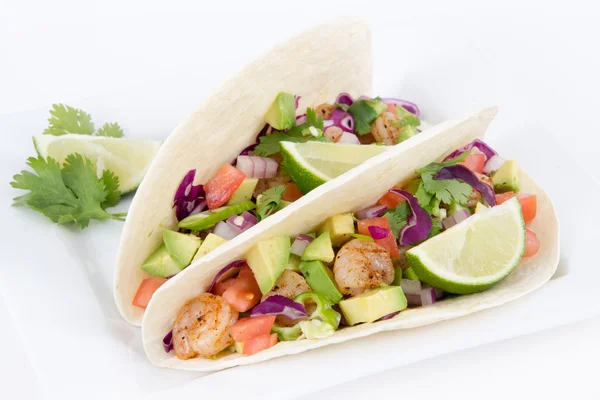 Two delicious shrimp tacos — Stock Photo, Image