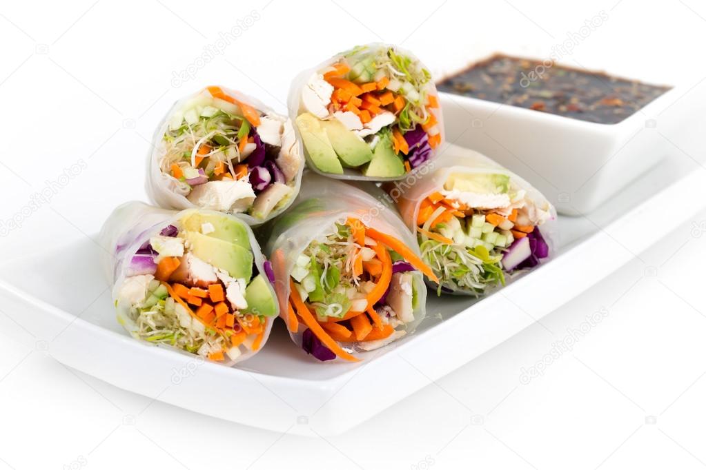chicken and avocado rice paper spring rolls
