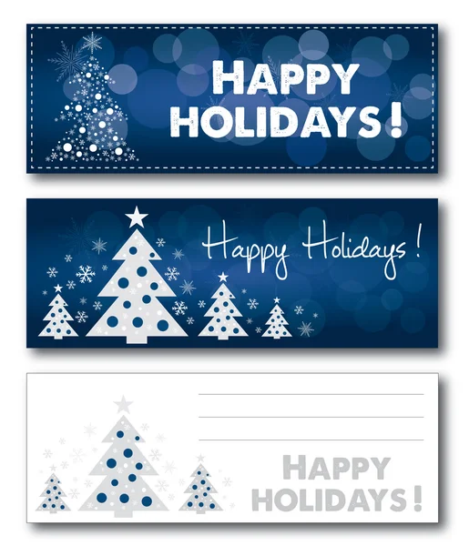 Happy Holiday christmas blue banner vector illustration text outlined — Stock Vector