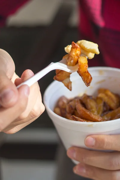 Tazón de poutine primer plano — Foto de Stock