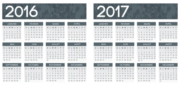 Calendario gris texturizado francés 2016 2017 — Vector de stock