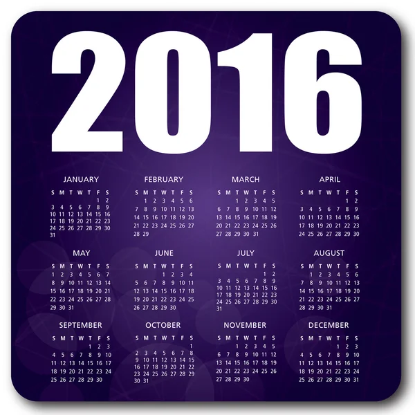 2016 calendário Inglês roxo —  Vetores de Stock