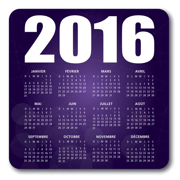 2016 calendario francese viola — Vettoriale Stock