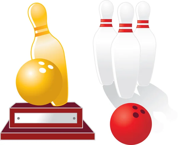 Bowling utrustning och trophy — Stock vektor