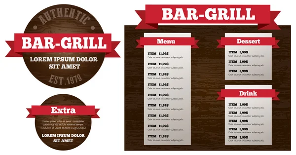 Bar grill restaurant menu ensemble — Image vectorielle