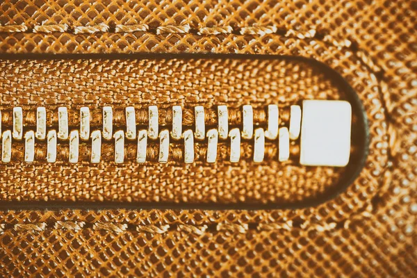 Zipper Closeup On Brown Leather Wallet — Stock Photo, Image