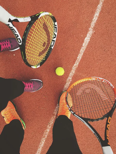 Players Having Fun Playing Tennis On Tennis Court — Stock Photo, Image