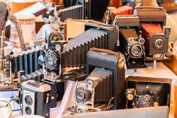 Barcelona Spain June 2019 Antique Cameras Retro Lenses Photographers Flea — Stock Photo, Image