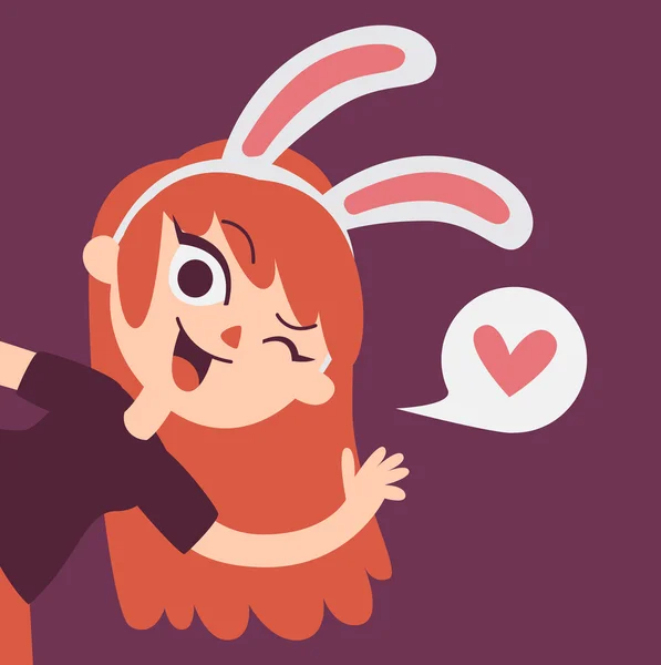Bonito amante coelho menina mostrando no tela — Vetor de Stock