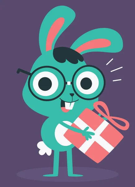 Nerd Bunny houden een cadeautje — Stockvector