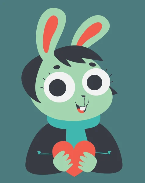 Bunny Girl Holding a Heart — Stock Vector