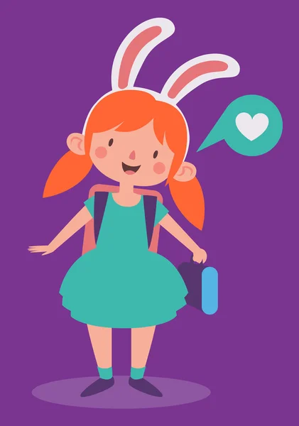 Mignon lapin fille prêt à aller à l'école — Image vectorielle