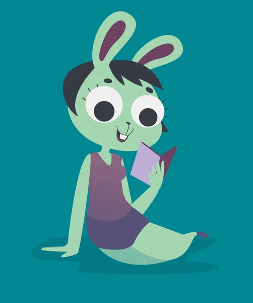 Avkopplande Bunny Girl läser en bok — Stock vektor