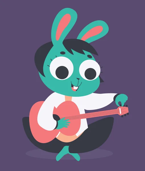 Cute Bunny Girl Tuning akoestische gitaar — Stockvector