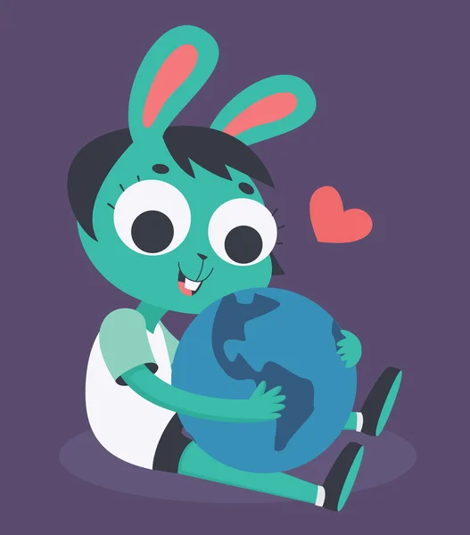 Bunny meisje knuffelen de wereld — Stockvector