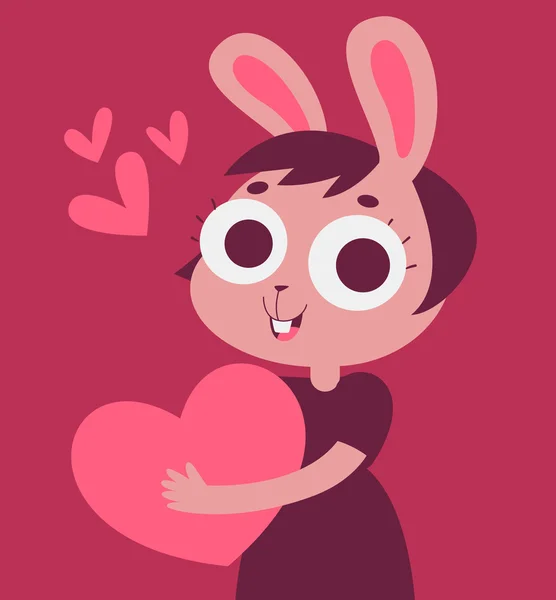 Bunny Girl in Love met een hart — Stockvector
