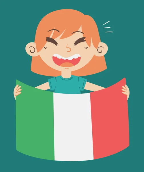 Bir İtalya bayrağı Holding karikatür kız — Stok Vektör