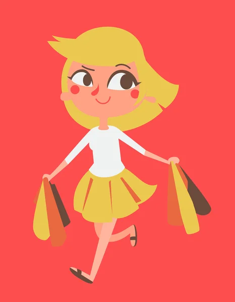 Cartoon Mädchen einkaufen — Stockvektor