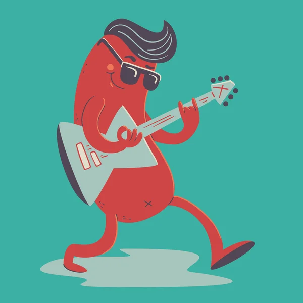 Crazy Sausage Playing Electric Guitar — Stock Vector