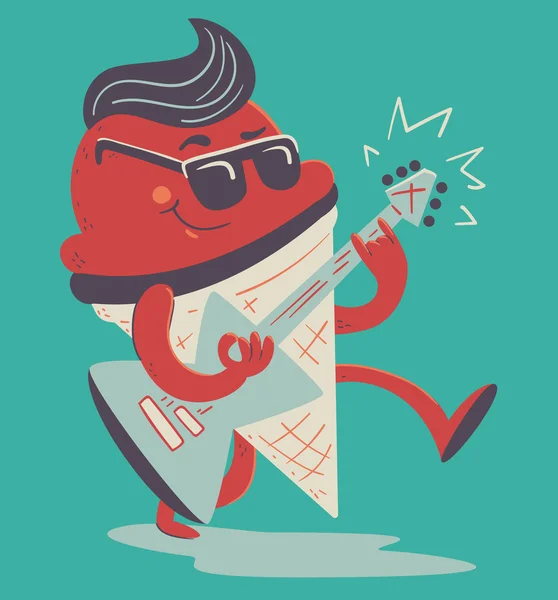 Cone de sorvete louco tocando guitarra elétrica — Vetor de Stock