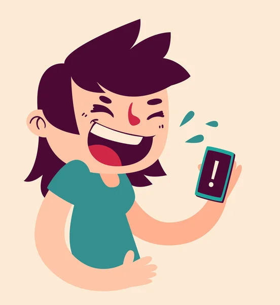 Cute Girl Laughing at the Phone — Stock Vector