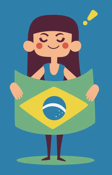 Menina bonito segurando uma bandeira brasileira — Vetor de Stock