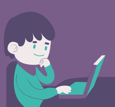 Defter üzerinde çalışan bir çizgi film çocuk