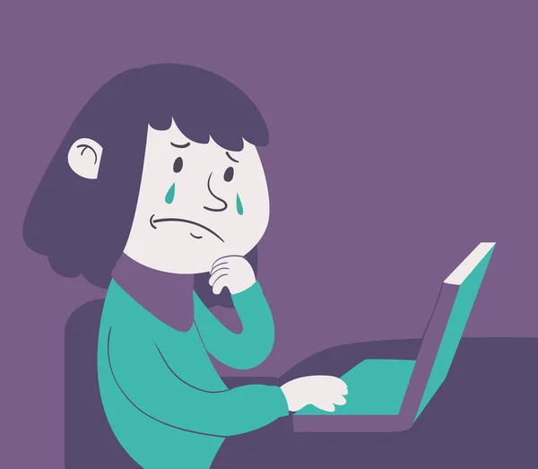 Cartoon Girl Travailler sur ordinateur portable — Image vectorielle