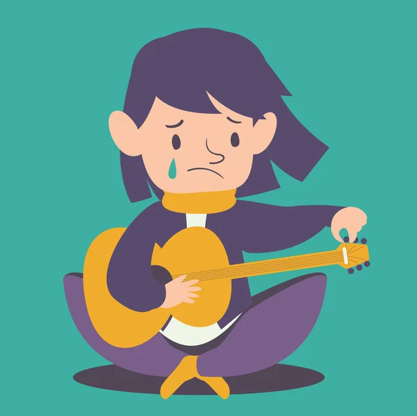 Sad Girl Tuning gitaar — Stockvector