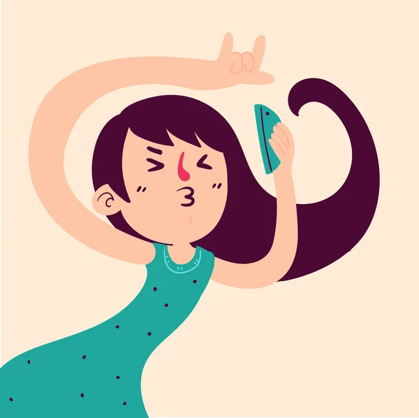 Fun Girl Taking a Selfie Stock Illustration