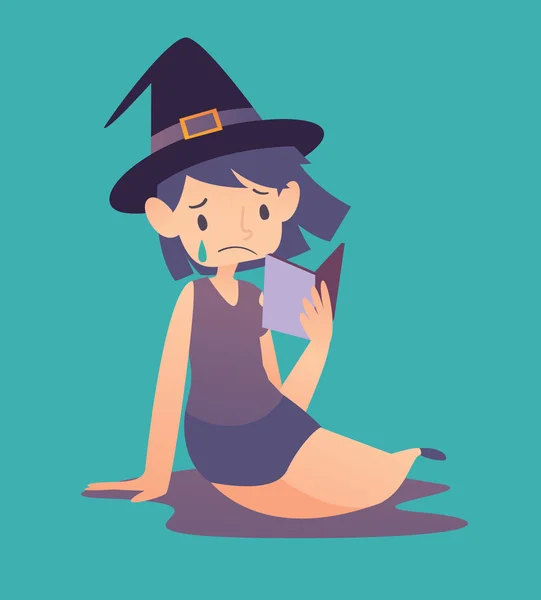 Sad Witch Reading Vector Graphics