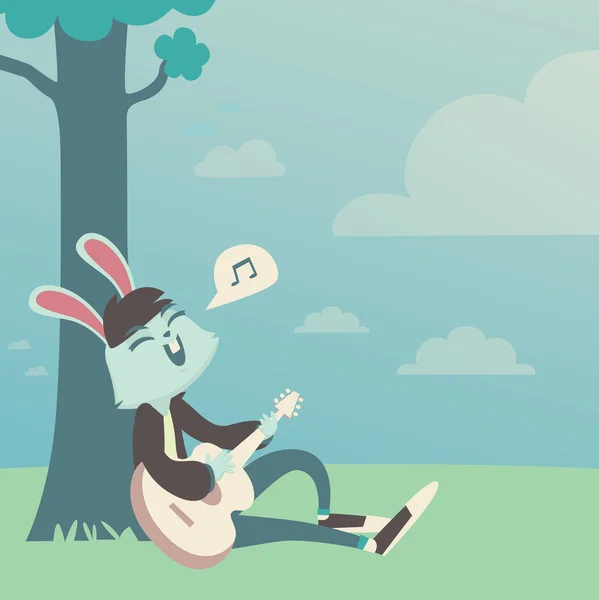 Coniglietto che canta sotto l'albero — Vettoriale Stock