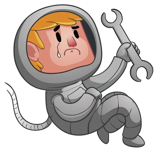 Sad Astronaut Holding a Wrench — Stock Vector