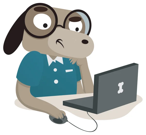 Nerd Hund mit einem Computer — Stockvektor