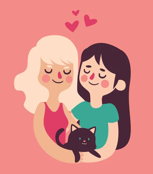 Pareja sosteniendo su gato — Vector de stock