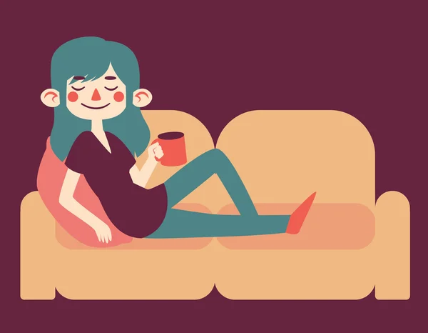 Χαριτωμένο κορίτσι χαλαρώνοντας στον καναπέ της — Διανυσματικό Αρχείο