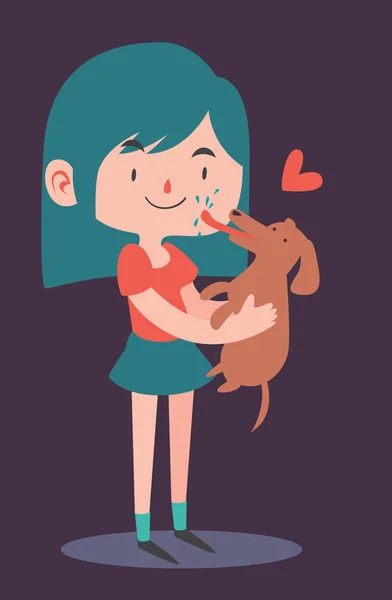 Linda chica sosteniendo su perro — Vector de stock