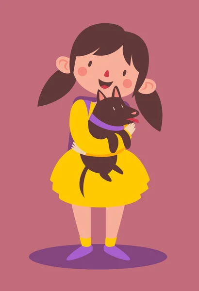 Školy dívka drží svého psa — Stockový vektor
