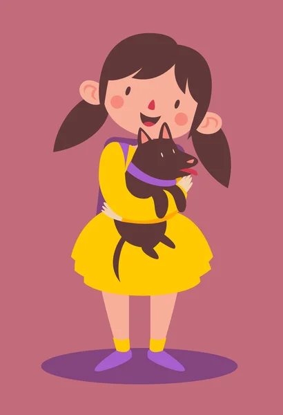 School Girl Holding her Dog — Stock Vector