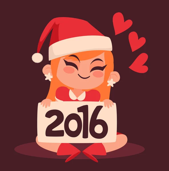 Ragazza di Natale che tiene un 2016 Capodanno segno — Vettoriale Stock