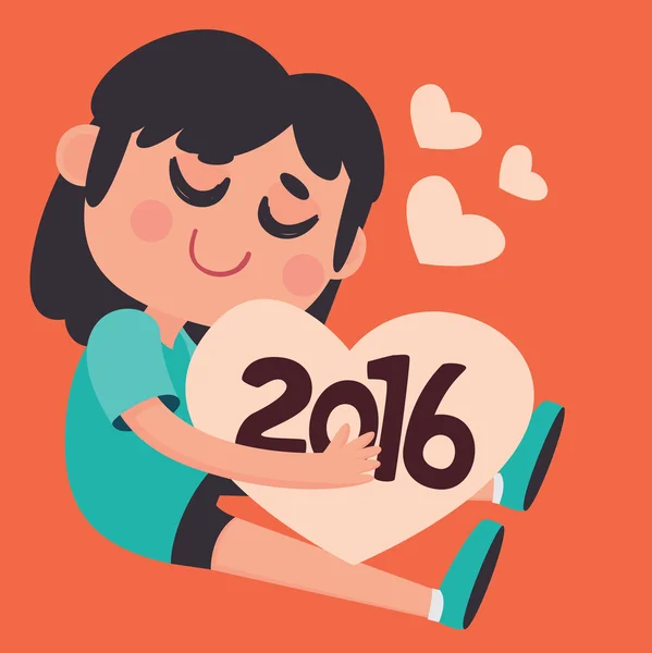 Ragazza carina che abbraccia il prossimo anno nuovo 2016 — Vettoriale Stock