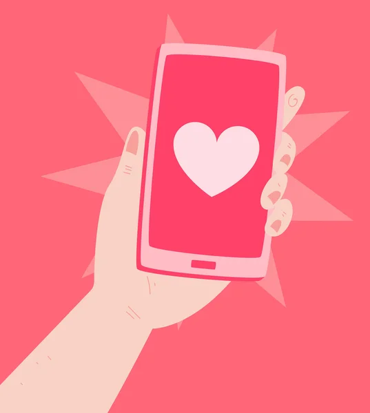 HandHolding a Phone with a Heart Inside - Stok Vektor