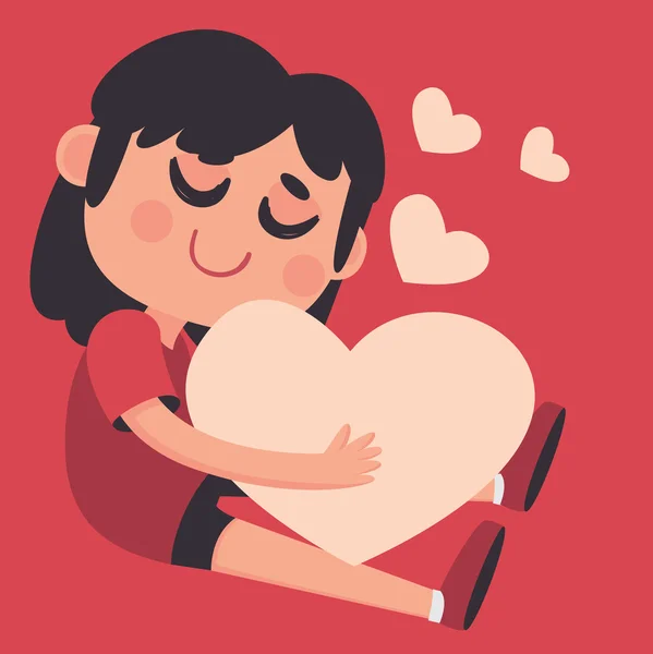 Cute Girl Hugging a Big Heart — Stock Vector