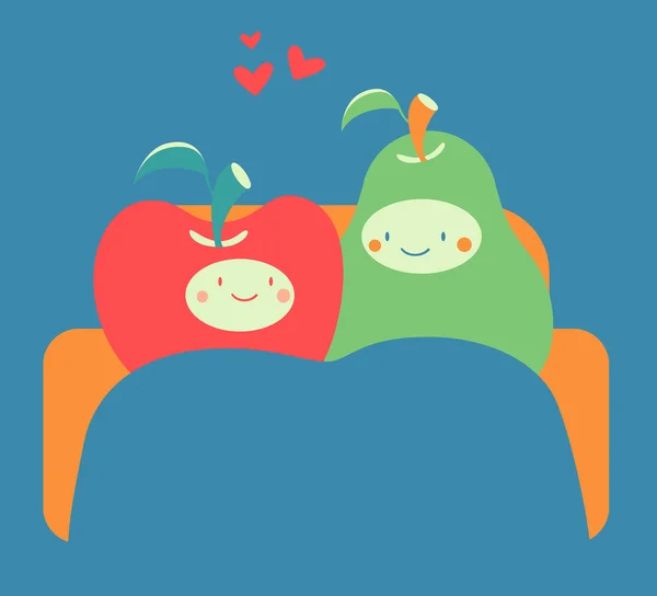 Cozy Fruit Couple on Sofa — Stock Vector