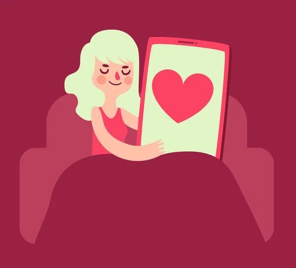 Chica enamorada del teléfono — Vector de stock