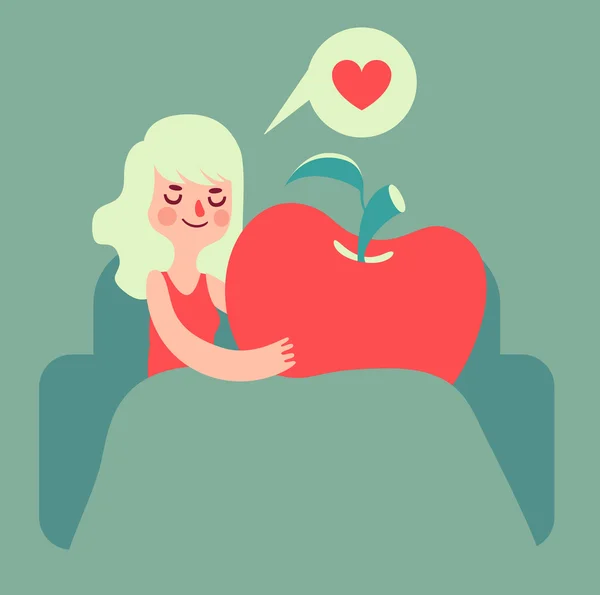 Chica sosteniendo una manzana — Vector de stock