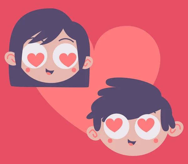 Pareja cabezas dentro del corazón — Vector de stock