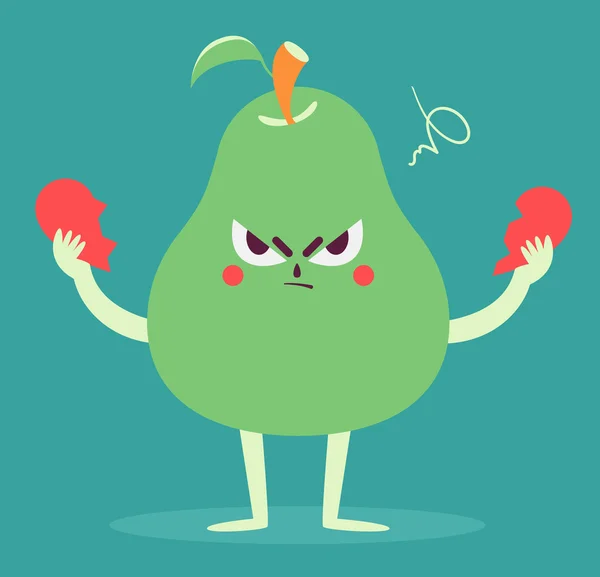 Angry Pear Tearing a Heart Apart — Stock Vector