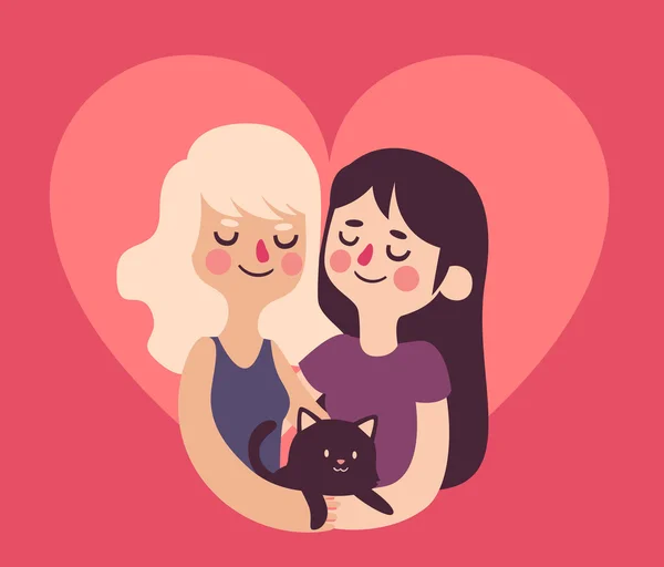 Lindas chicas enamoradas dentro del corazón — Vector de stock